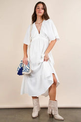 VERY J Mineral Washed Elastic Neck Detail Midi Dress OutfitFlow